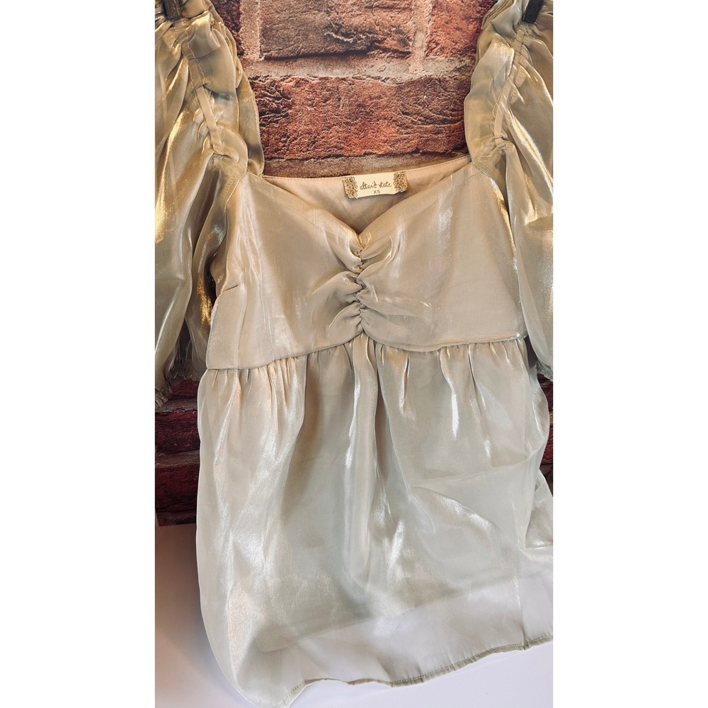 Gold Iridescent Square Neck Shirt Top Puffy Sleeve Boho Altar'd State Sz XS